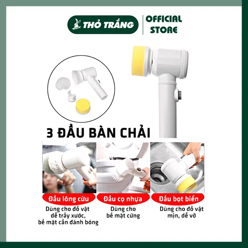 Máy cọ rửa cầm tay đa năng sạc USB, bàn chải vệ sinh nhà bếp, bồn rửa mặt, đánh bóng giày với 3 đầu thay thế tiện lợi 2