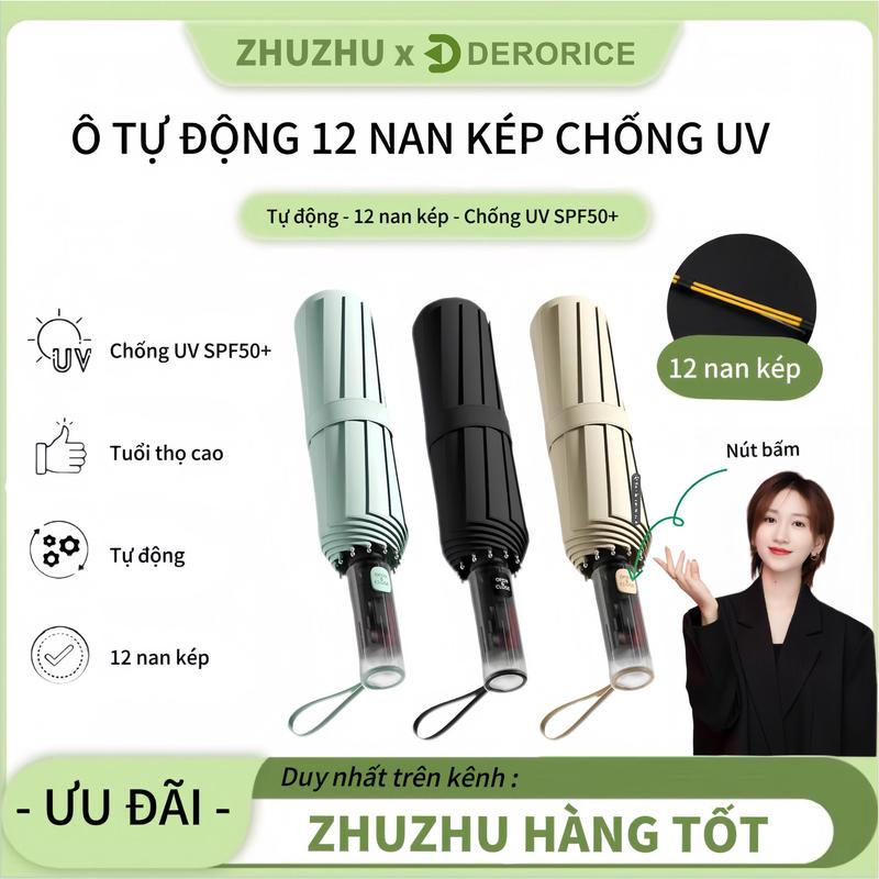 《 ZhuZhu độc quyền dsp》 Derorice Ô Tự Động Cho Nữ Dùng Cho Nắng Mưa 12 Khung Xương Khung Xương Đôi Kích Thước Lớn Dày Dặn Che Nắng Chống Tia UV Dành Cho Nam