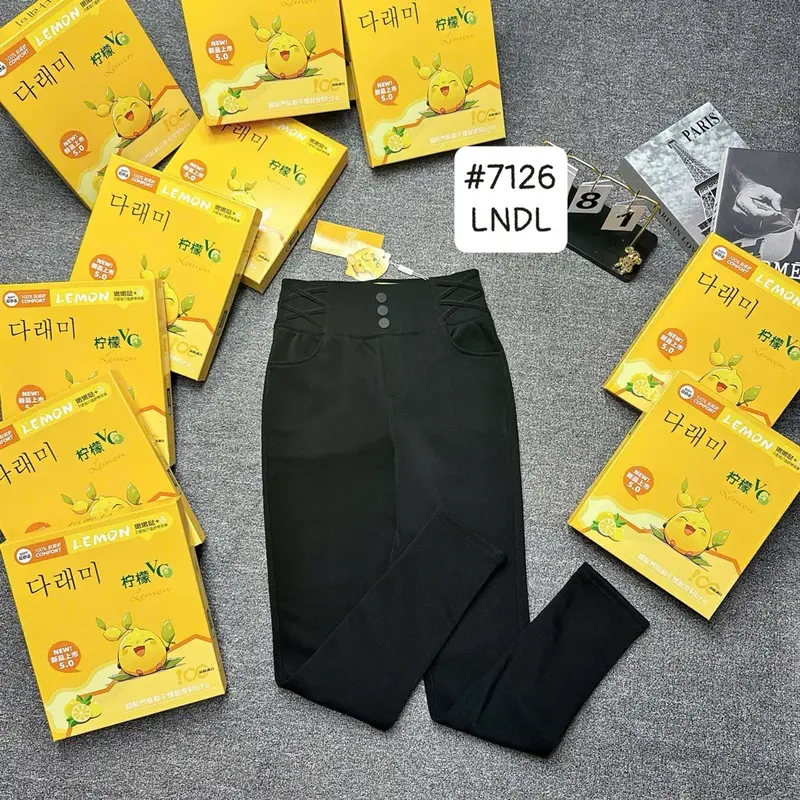 Quần legging lót lông  cạp cao 3 cúc, bản cạp điệu dây đan Lemon 7126 - freeship miễn phí giao hàng toàn quốc 3