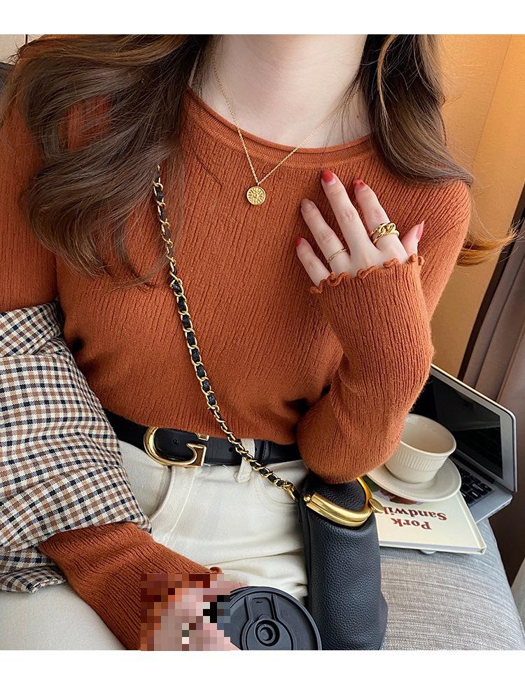 Product Introduction of Women's Knitted Bottoming Shirt 2024 New Early Autumn Design Sense Niche Fashionable Sweater round Neck Sweater Inner Wear Blouse Knitwear Womenswear Tops Lingerie Comfort Longsleeve Minimalist Crewneck Basic 6