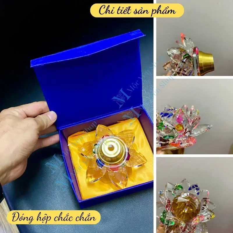 Hoa Sen Pha Lê Có LED Nhiều Chế Độ Sáng  Chuyên Để Trên Lư Đồng hoặc Chân Đèn Thờ Bằng Gỗ Hoặc Đồng 5