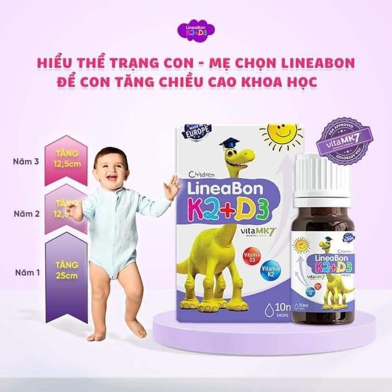 Vitamin K2D3 LineaBon bổ sung K2D3 hỗ trợ hấp thu canxi dạng giọt 10ml cho bé 3