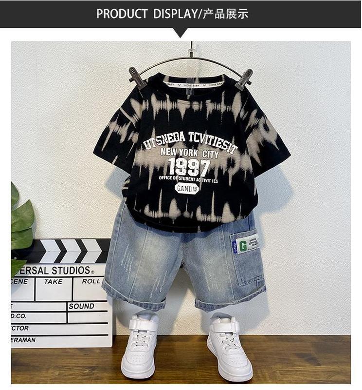 Product Introduction of Bộ Đồ Ngắn Tay Mùa Hè Cho Bé Trai, Phong Cách Phương Tây, Quần Đùi Denim Cho Trẻ Em, Thời Trang Mới 2024, Thiết Kế Xếp Ly Đẹp Trai, Quần Áo Mỏng Cho Em Bé 9