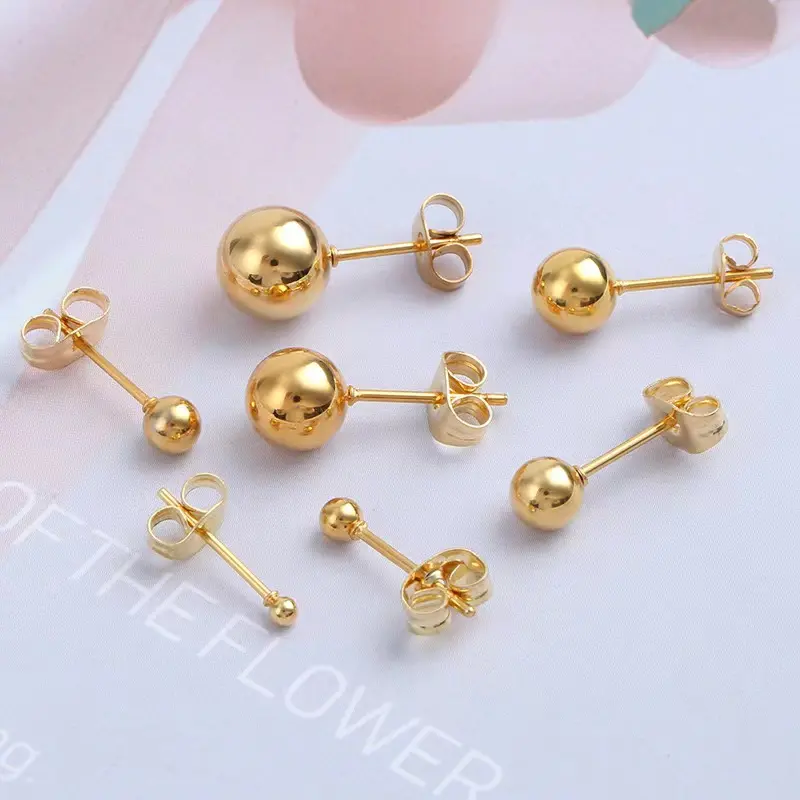Bông Tai Đinh tán Bóng, Chất Liệu Thép Titan Và Thép Không Gỉ, Phong Cách Nhật Bản Và Hàn Quốc, Nhẫn Tai, Thiết Kế Hình Hạt Đậu Vàng, Thích Hợp Cho Học Sinh Nữ, Kim Tai, Mạ Điện Chân Không 18K 0