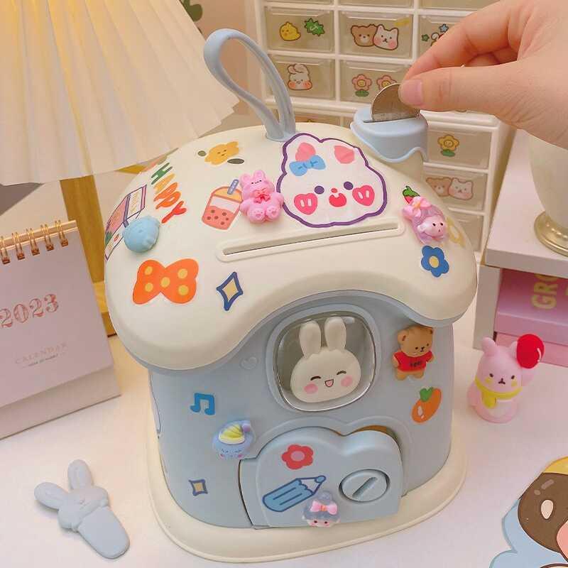 Product Introduction of Kids Creative DIY Banking Toys Piggy Bank Money Saving Pot Ban Coin Box With Lock Key Children Gift Toy For Girl Decor Decoration Christmas Light Plastic Sticker Ornaments 30