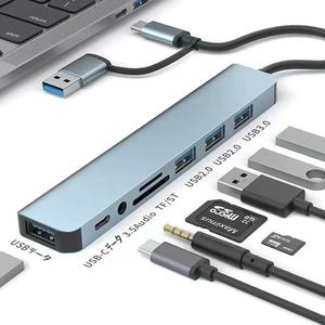 デュアルヘッドUSB 3.0 Type-C 8-in-1ドッキングステーション8 in 1 SD TFカードリーダーハブデータ転送