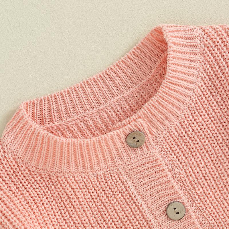 Product Introduction of Baby Girls Knit Cardigan Cute Long Sleeve Round Neck Solid Color Button Down Sweater Fall Tops 52