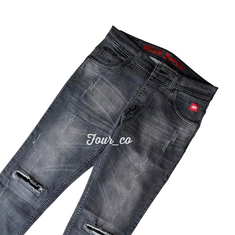 Celana Panjang Jeans Pria Slimfit Big Size Sobek  34-39 Casual Hitam 3