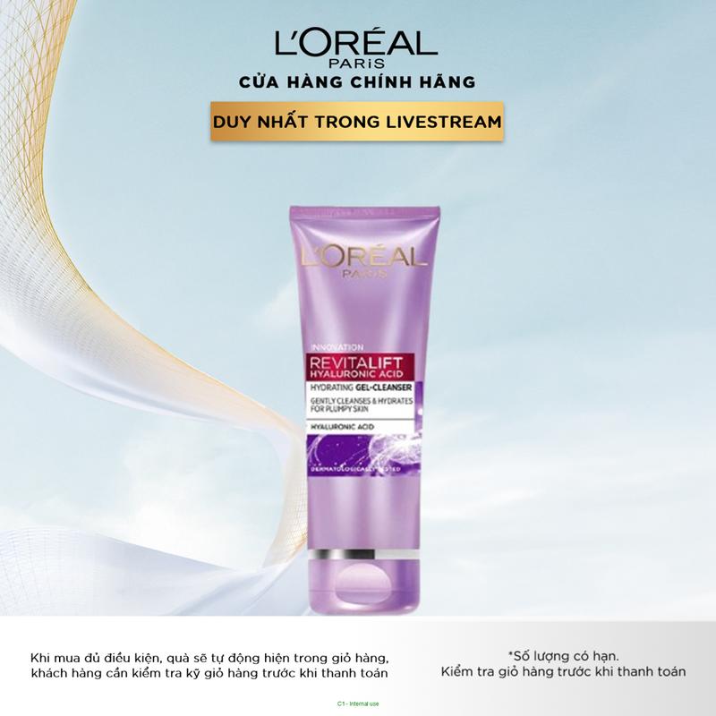 Sữa rửa mặt giúp da sáng mịn L'Oreal Paris Revitalift Hyaluronic Acid 100ml Skincare Dưỡng Ẩm Da