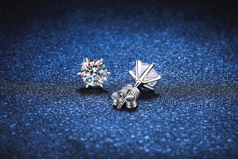 Product Introduction of S925 Silver Platinum - Plated Unisex Threaded Moissanite Earrings with Tiger - Claw & Six - Claw Setting, Sparkling & Durable 7