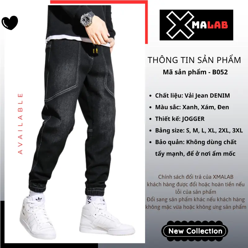 Quần jean jogger nam XMALAB dáng suông cạp chun bo gấu phá cách co dãn 4 chiều cực đẹp B052 Menswear 1