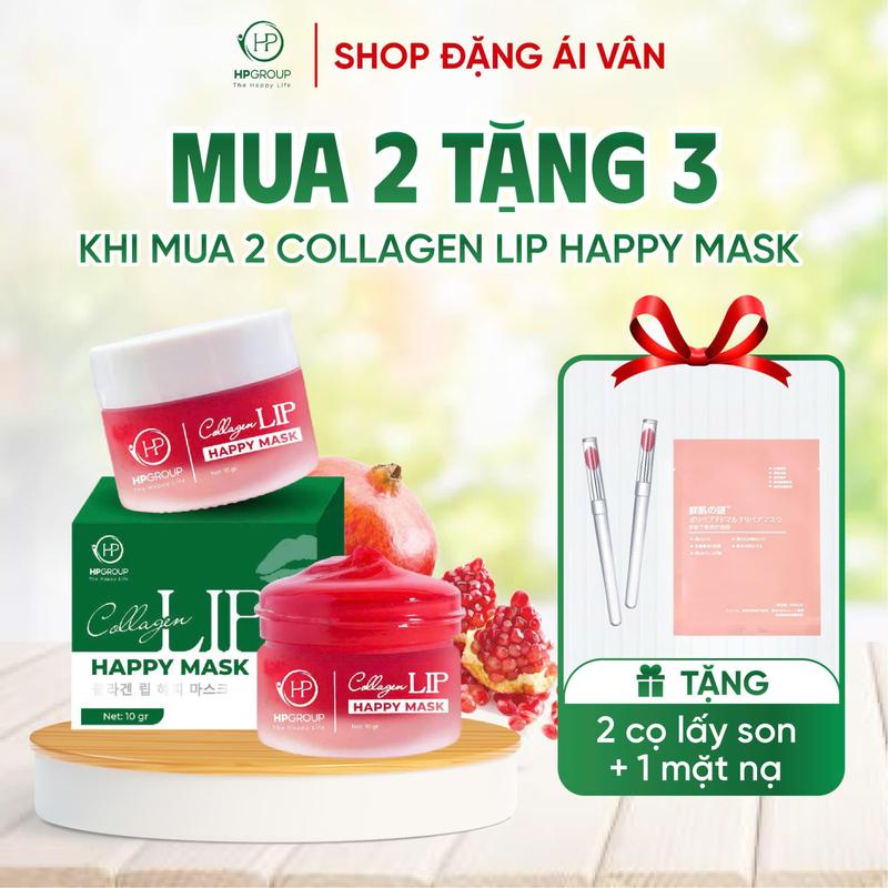 [Tặng Mặt Nạ Lấy Son] Combo 02 Ủ Môi COLLAGEN LIP Happy Mask HP GROUP 10g Hỗ Trợ Làm Hồng Môi, Mềm Môi và Giảm Thâm Môi Cosmetic Son dưỡng lựu đỏ Nữ Women  có màu 1