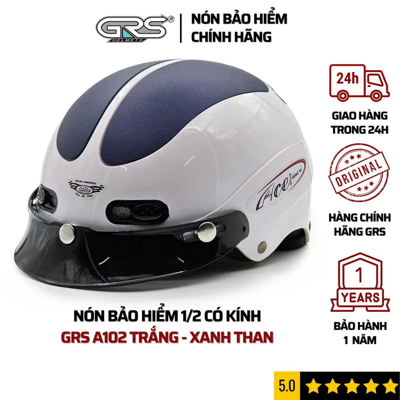 Mũ bảo hiểm nửa đầu GRS HELMETS A102, nón bảo hiểm có lưỡi trai, thiết kế an toàn, thoáng mát, gọn nhẹ phù hợp cho cả nam và nữ size 55- 58 cm 0