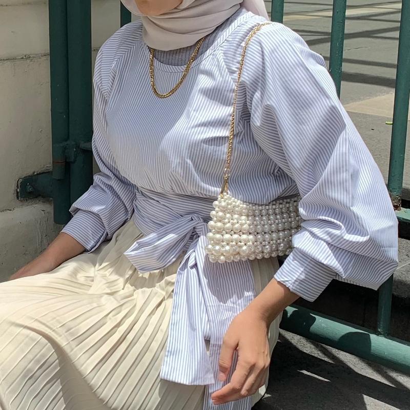 MODEVA - Paloma Stripe Wrap Top / Atasan Pita Salur Wanita 2