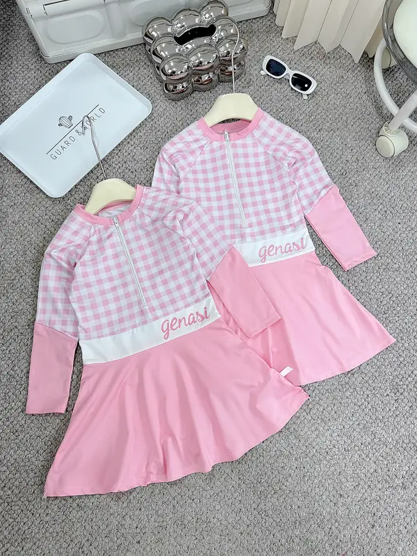 Bikini kids (12 -55kg dưới 1m6) Bk15 Bikini cho bé gái Liền váy caro cho bé đi biển , đi du lịch, thời trang đi biển cho bé gái 3