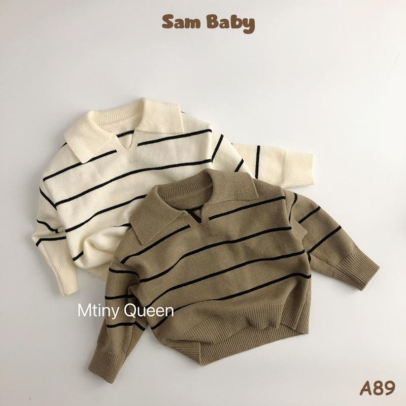 A89-Áo len lông thỏ cổ V kẻ ngang đơn giản cho bé TỪ 10 ĐẾN 16KG