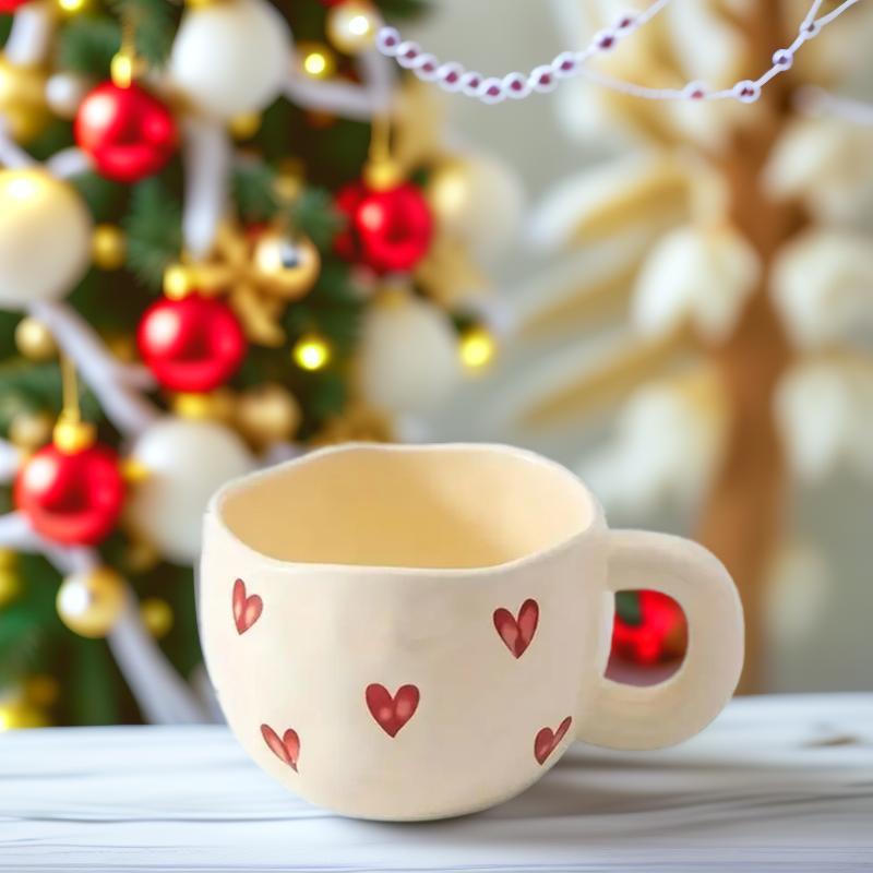 Product Introduction of Heart Pattern Ceramic Coffee Cup, 7.4oz Creative Heart Pattern Coffee Mug, Tea & Milk Mug, Sweet Camping Cup, Ideal Gift for Home & Office 2