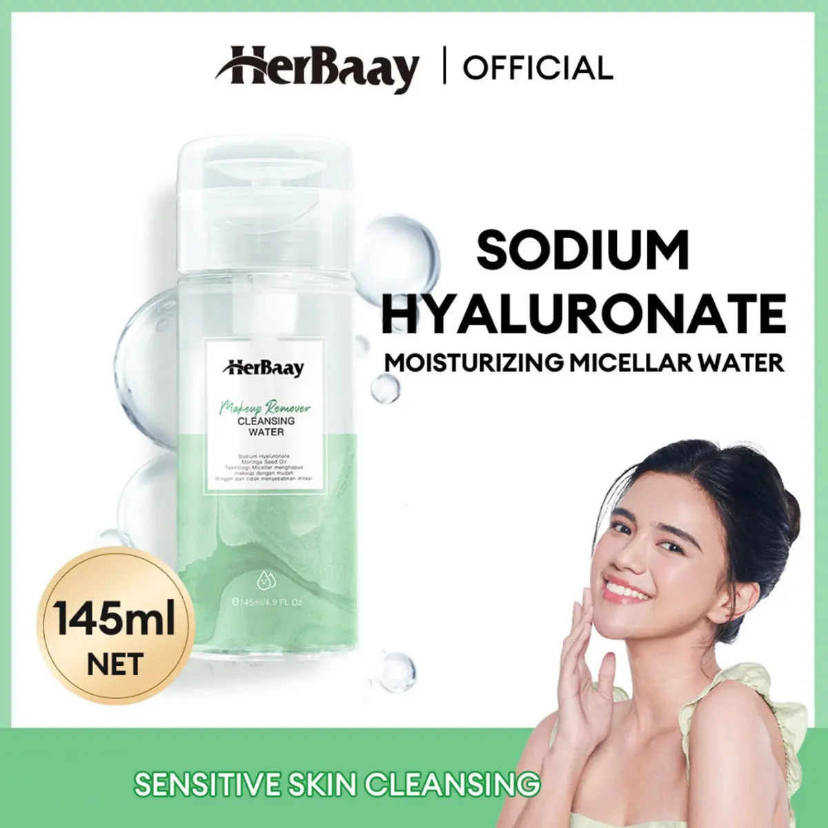 【BPOM】【COD】【READY STOCK】HerBaay 5 Seconds Cleansing Brightening Micellar Cleansing Water Makeup Remover Mata Tanpa Membuat Iritasi Moisturizing hydrating Deep Cleaning 145 ml 【COD】【BPOM】