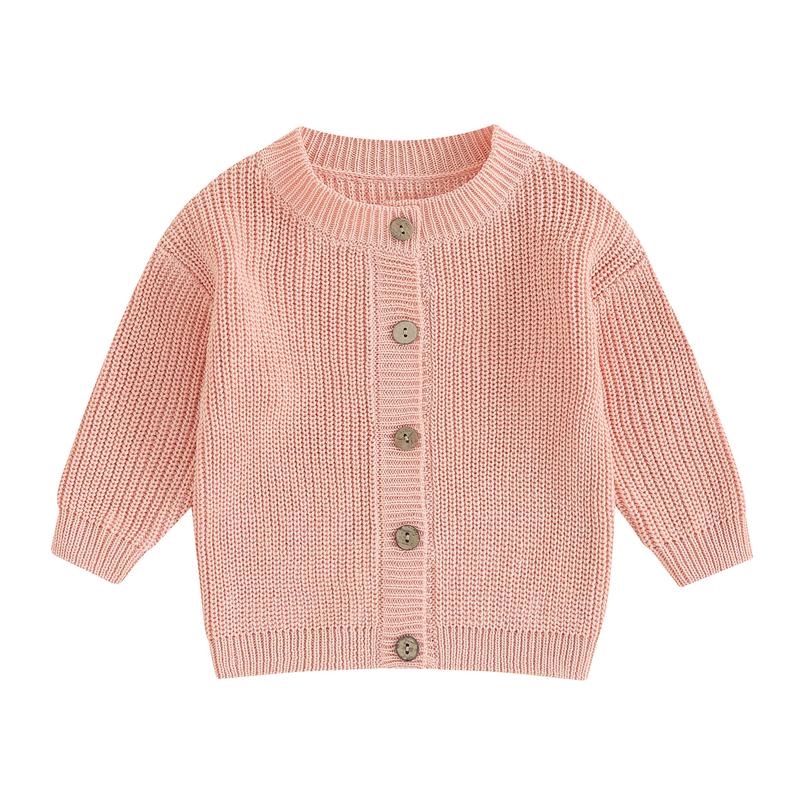 Product Introduction of Baby Girls Knit Cardigan Cute Long Sleeve Round Neck Solid Color Button Down Sweater Fall Tops 42