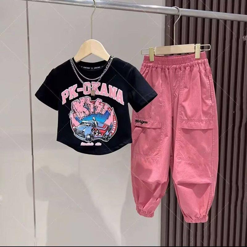 Product Introduction of Lober-Set pakaian besar untuk kanak-kanak, kemeja-t fesyen untuk kanak-kanak perempuan, pakaian musim panas untuk kanak-kanak perempuan, set seluar kargo, pakaian hip hop untuk kanak-kanak perempuan 7
