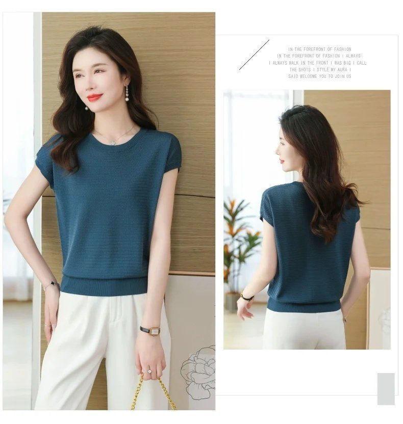 Product Introduction of Áo Cánh Dệt Kim, Dành Cho Phụ Nữ, ngắn Tay Áo, Áo Cánh Dơi, Áo Phông Nữ Dệt Kim, Cao Cấp, Làm Bằng Lụa Lạnh, Thích Hợp Cho Mùa Hè, Áo Thường Ngày Đồ Len Mỏng 2