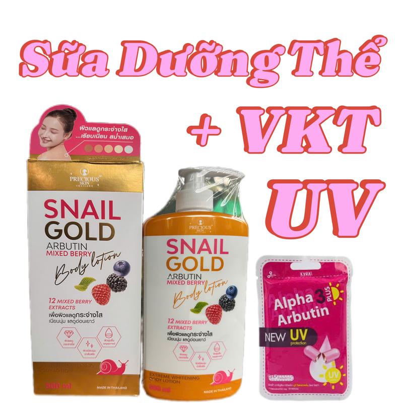 Sữa Dưỡng Thể Body Snail Gold Arbutin Mixed Berry Precious Skin 500ml - Thái Lan Body Lotion Women snail gold  arbutin kem Dưỡng Da Body Làm Đẹp Da vỉ  kích