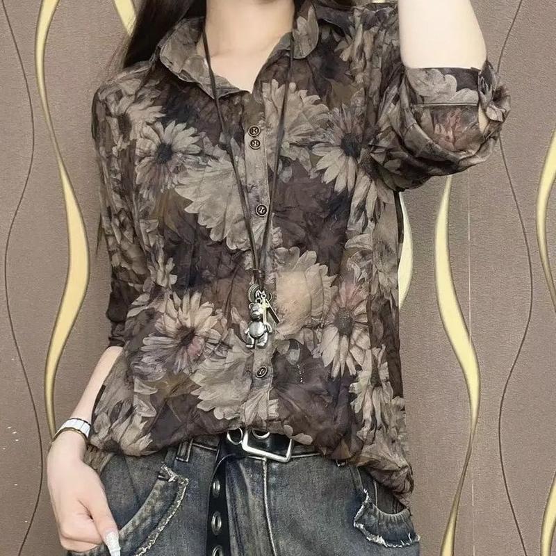 Áo Sơ Mi Cardigan In Hình Dài Tay, Hàng Mới Về, Thời Trang, Áo Cánh Dáng Rộng Thích Hợp Cho Mùa Xuân Và Mùa Thu, 2024 Nữ Women Top Shirt 0