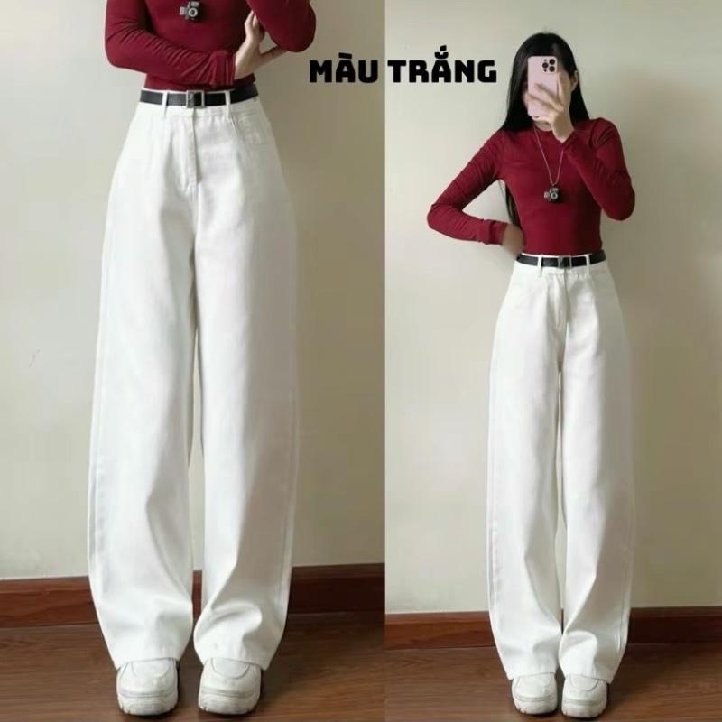 Quần jeans nữ ống suông trơn màu trắng - Qjeantron7448_P0K12 1