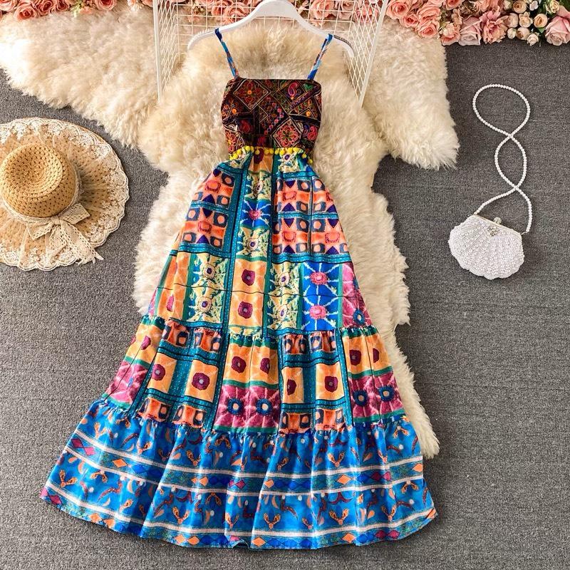 Váy Hai Dây Thổ Cẩm Ôm gọn Nữ Đầm - Women Dress