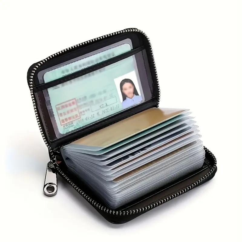 Ultra-Thin RFID Blocking Faux Leather Wallet - High Capacity, Multi-Card Slots, Zipper Closure, Sleek Design, Perfect Gift for Holidays & Everyday Use, Card Organizer |   Minimalist Wallet |   Durable Pu Material
