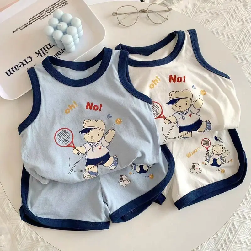 Bộ Đồ Không Tay Cho Em Bé Trai, Chất Liệu Cotton, Bộ Đồ Hai Mảnh Quần Đùi Dễ Thương Phong Cách Phương Tây Trẻ Em, Thời Trang, Thích Hợp Cho Mùa Hè 2025, Hàng Mới Về