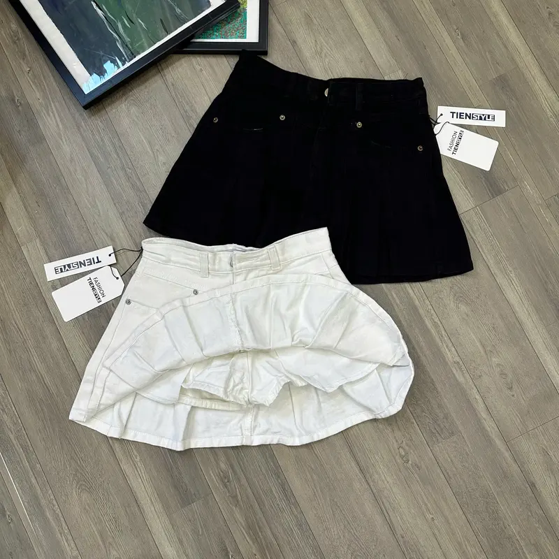 (CÓ BIGSIZE) Chân Váy Jean Xòe Xếp Ly Có Lót Quần Phom Ngắn Chất Jean Không Giãn - Nữ - Women -Khuy 2