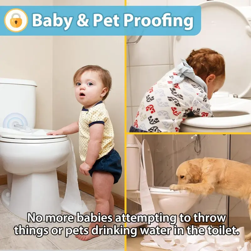 Children's Safety Toilet Lock, Toilet Lock with Adhesive Fixing, Durable Protective Toilet Lock for Kids & Pets, Travel Essentials 4