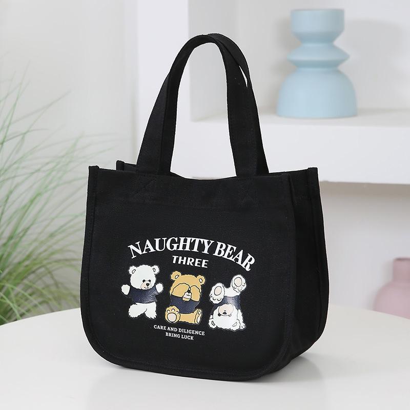 Product Introduction of Cartoon Cute Printed Pattern Canvas Handbag Office Worker Lunch Bag Tote Bag Picnic Drink Bag Portable Outdoor Food Bags 25