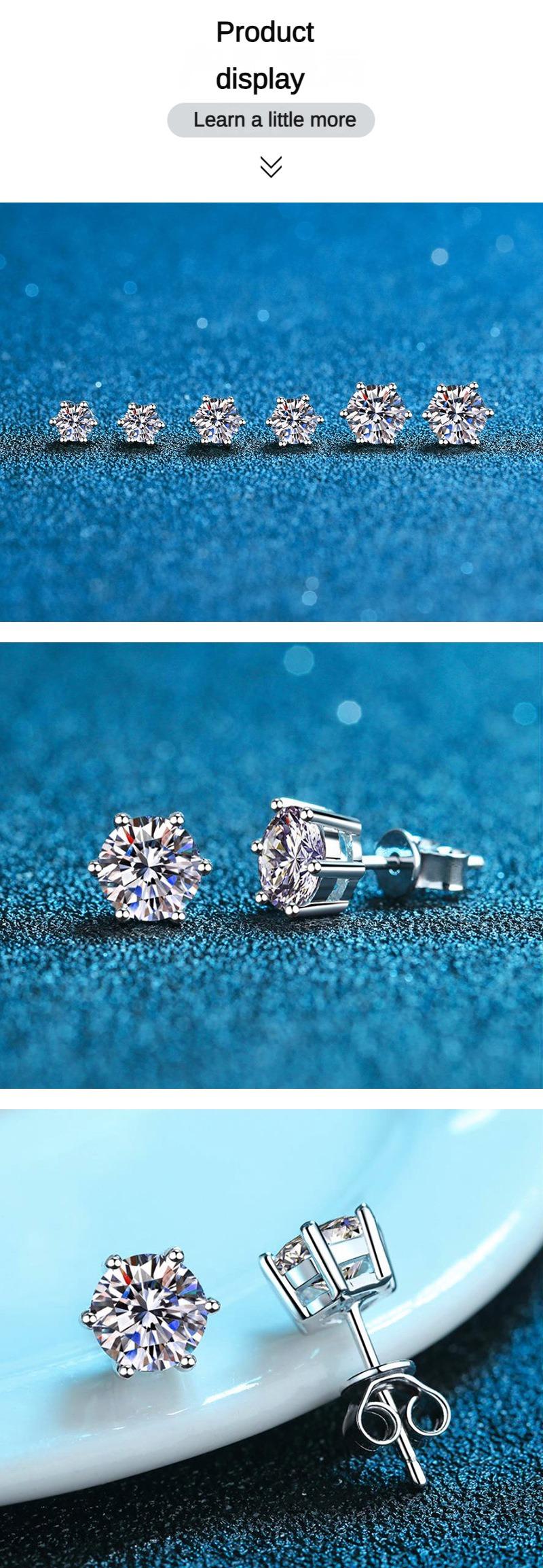 Product Introduction of S925 Silver Stud Earrings Moissanite Earrings Classic Six-Claw Stud Earrings Platinum Plated Elegant and Simple Earrings Moissanite Stud Earrings 1