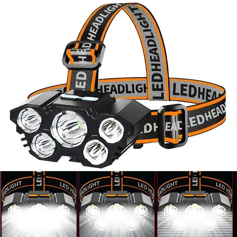 USB Rechargeable Headlamp, 5LED Headlamp with Headband, Portable Headlight for Night Running & Fishing & Camping 2