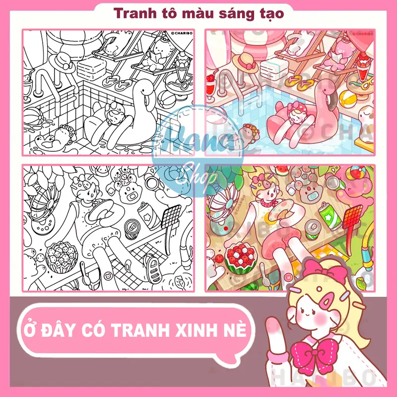 Tranh tô màu Charibo "Cứ chill thôi" quyển 30 tranh, giấy 200gsm khổ A5 dày đẹp 1
