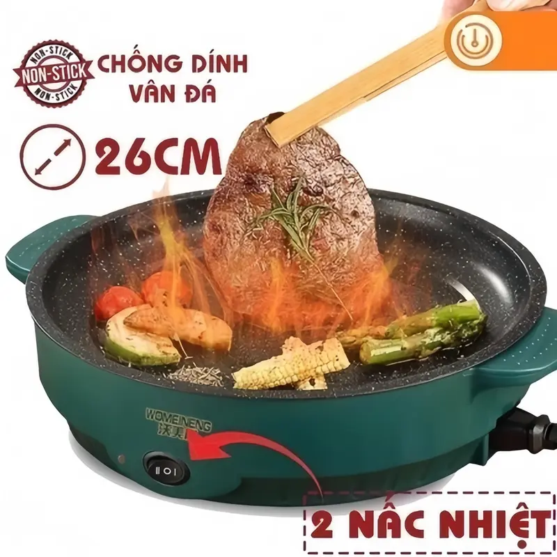 Bếp Nướng Điện Chống Dính - Chảo Nướng Điện Chiên Dán Xào Đa Năng 300W-600W Không Khói hồng 8