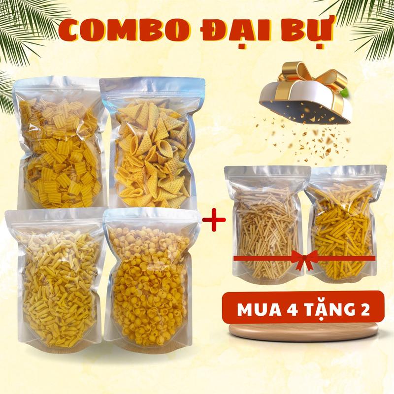 COMBO ĐẠI BỰ 4 TẶNG 2: Bim Mái Tôn - Bim Xương Chó - Bim Hình Nón - Bim Cá Tặng kèm 2 túi bim: Ngó Sen Xóc Tiêu - Ngó Sen Phô Mai - ĐỒ ĂN VẶT Minh Nguyệt Foods Snack Thức Ăn Bim Bim