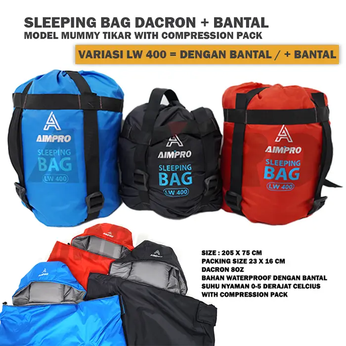 SLEEPING BAG DACRON MODEL TIKAR - SB UL AIMPRO LW400 - SELIMUT GUNUNG ULTRALIGHT 1
