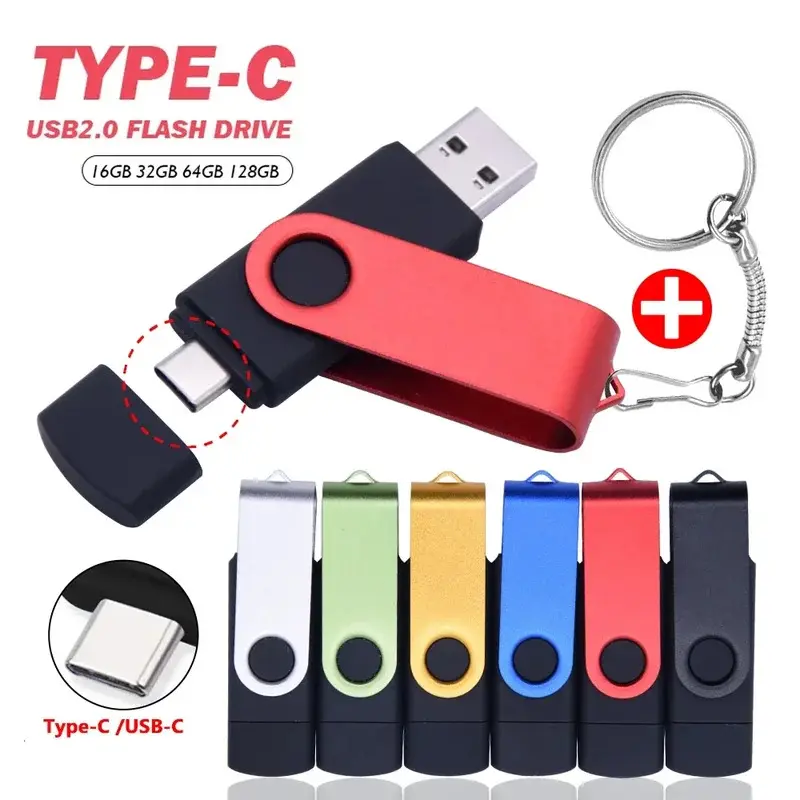 Pendrive TYPE C USB Flash Drive 128GB 64GB 2 IN 1 32GB 16GB Real Capacity Memory Stick Pen Drive 8GB 4GB U Disk for Phone PC