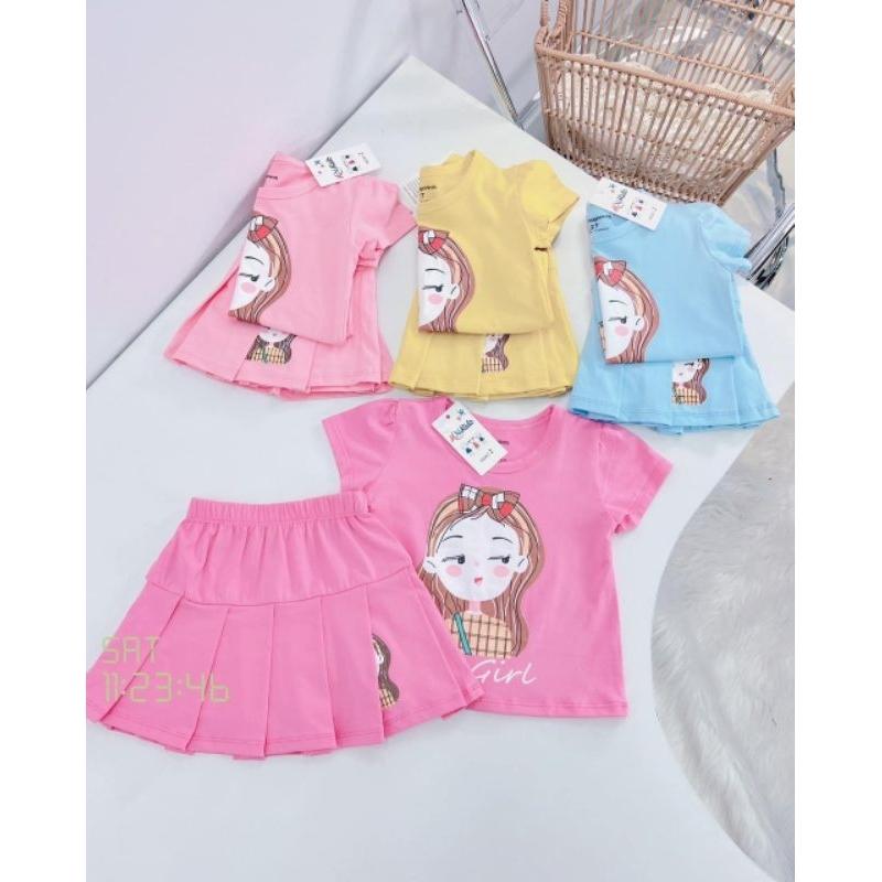 Sét bộ cotton cho bé gái, quần kiểu giả váy thời trang 0