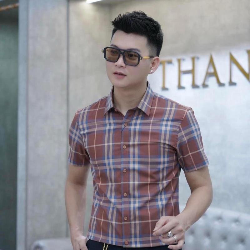 Áo Sơ Mi CaRô tay Ngăn,Vãi lụa ,mềm mịn.co giản nhẹ fom body Nam Menswear Shirt Có Cổ 6