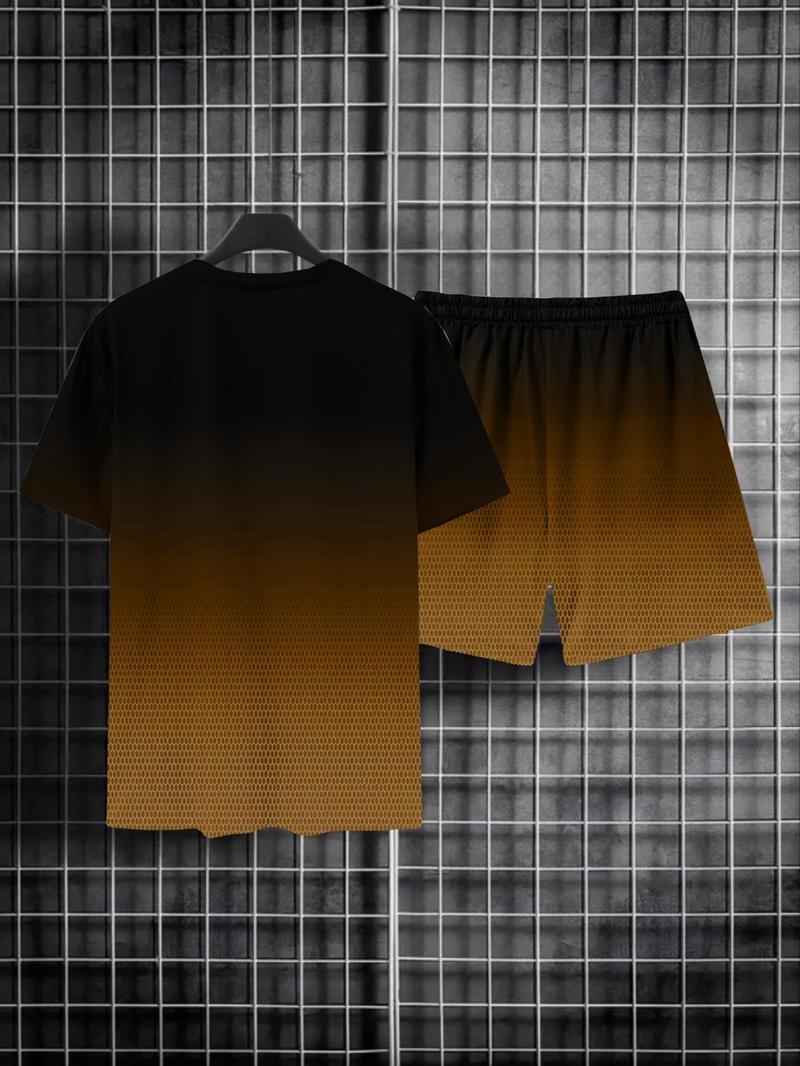 Product Introduction of Two Counts Men's Geometric Print Drawstring Shorts Set, Short Sleeve T-shirt & Pocket Shorts, Casual Spring & Fall Clothes for Men 5