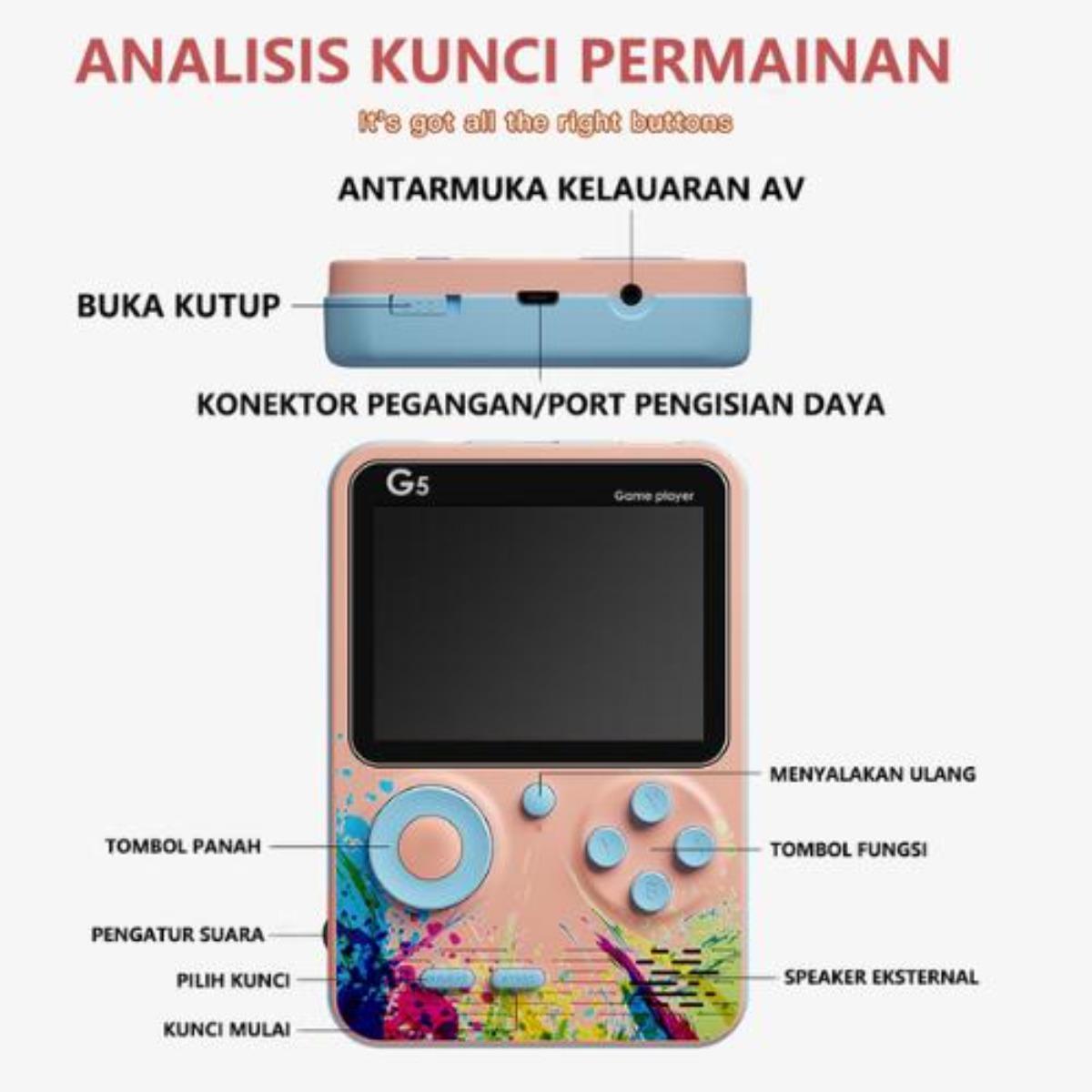 Konsol Game Boy Portable Retro Klasik, 500+ Game Bot Dalam, Kompatibel TV & Gamepad, Baterai 1000mAh, dukung 2 Player Stick G5, Hadiah Ideali untuk Fans Game Retro & Hiburan Berdua, Kualitas Terbaik untuk Pemain Game