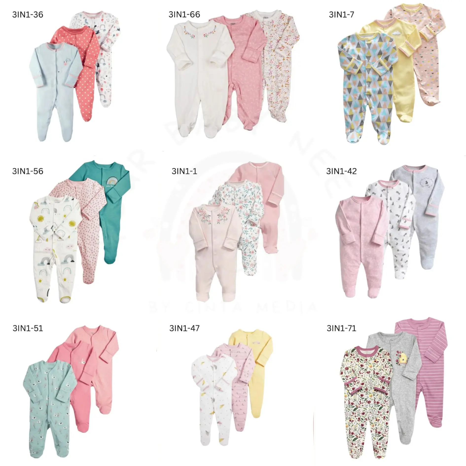 New Sleepsuit Baby Girl 3in1 Kaki tertutup Premium Import Untuk Anak Perempuan Cotton Bayi Newborn