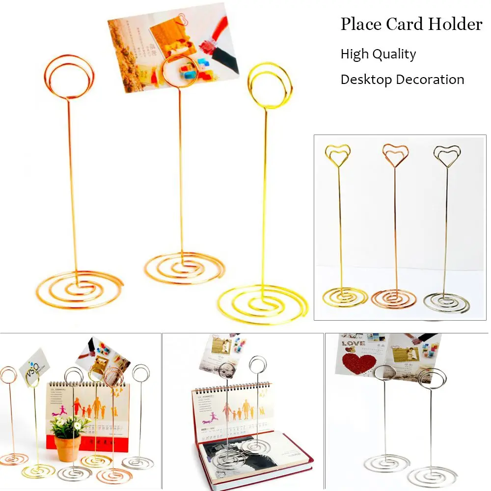 1pc Metallic Wedding Supplies Rose  Paper Clamp Clamps Stand Place Card Table Numbers Holder Photos Clips