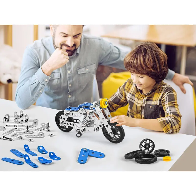 Children's Metal Assembly Motorbike Toys, 3D Alloy Street Motorcycle Model with Screw & Nut Building, Mechanical Fun for Kids, Christmas Gift 3
