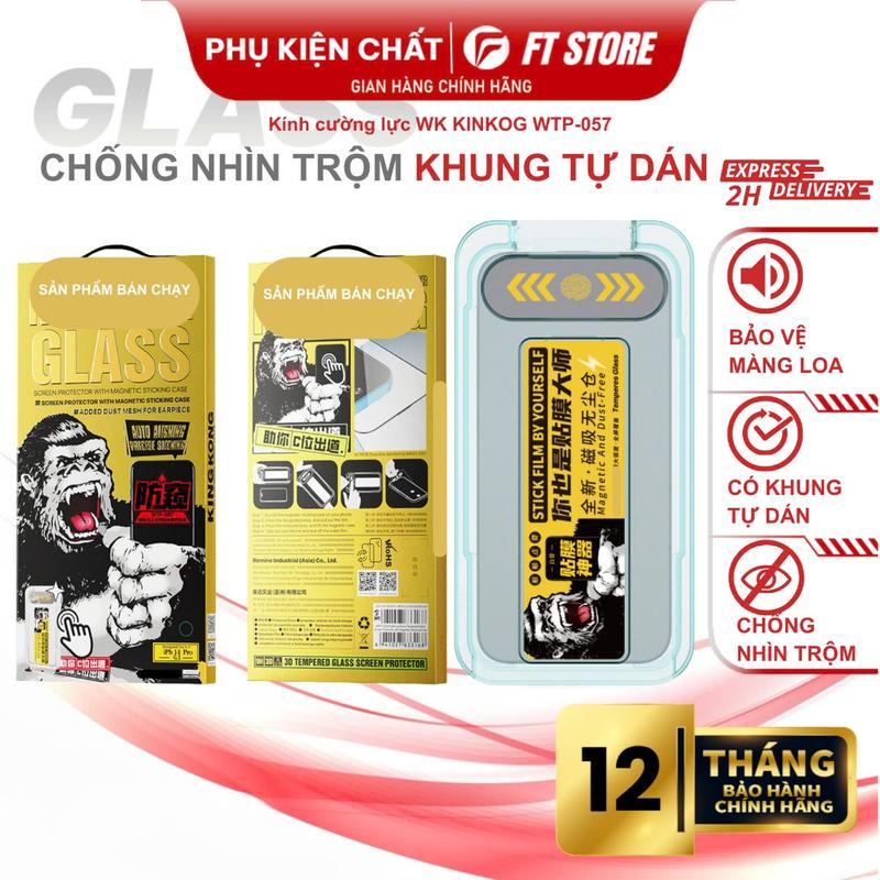 Kính Cường lực WK KINKONG WTP-057 khung tự dán - Cho iP X - 18Promax | Full màn | Chống bụi màn loa | Siêu cứng | Chống nhìn trộm - chính hãnġ