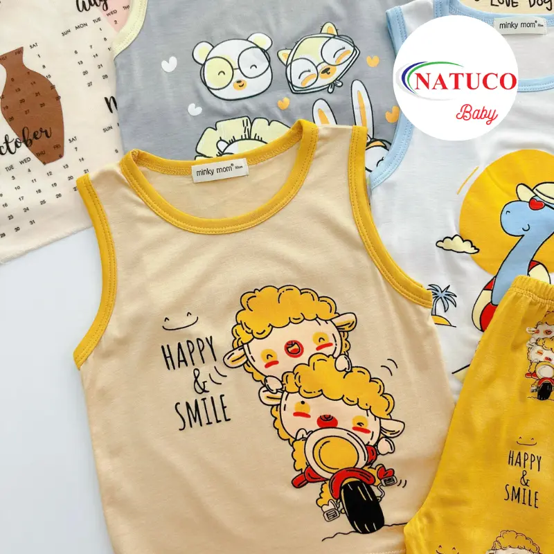 Bộ Quần Áo Ba Lỗ Trẻ Em Hiệu MINKY MOM Vải Thun Lạnh Mềm Mát In Hình Động Vật Cho Bé 0-8 Tuổi (8-27kg) BL-IN74 6